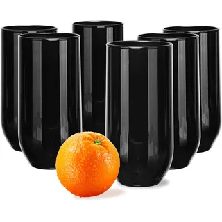Glasmark KROSNO, 430ml, Set von 6, Trinkgläser, Longdrinkgläser, Wassergläser, Saftgläse, Cocktailgläser, Spülmaschinenfest, Perfekt für Zuhause, Restaurants und Partys, Schwarz