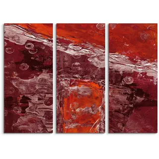 130x90cm 3teiliges Leinwandbild Fotoleinwand rot weinrot weiß gemalt Grunge