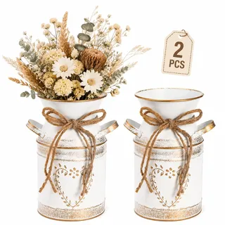 Hacaroa 2 Stück Metall Milchkanne Rustikale verzinkte Vase, 19,1 cm Shabby Chic Can Krug mit Griff, Primitive Dekorative Blumenvase Mini Krug für Haus, Wohnzimmer, Küche, Bauernhof Dekoration