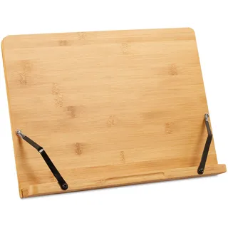 Relaxdays Buchständer, Kochbuchhalter aus Bambus, verstellbar, 6 Stufen, klappbarer Leseständer, HBT 24x34x21 cm, natur