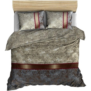 Bettbezug-Set + 1 Kissenbezug, 220 x 220 cm, Cremefarben, Schwarz, Grau, Rot, Weiß