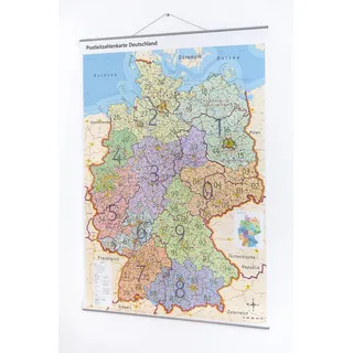 XL Postleitzahlenkarte Deutschland mit Metallleisten und Laminierung (beschreibbar), 100 x 140 cm, mit Bundesländer, reißfest, inkl. Online-PLZ-Karte