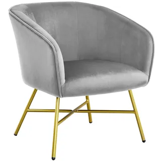 Yaheetech Esszimmerstuhl aus Stoff Retro Design Samt Stuhl mit Rückenlehne und Metallbeine Clubsessel Relaxsessel Wohnzimmer Loungesessel Grau