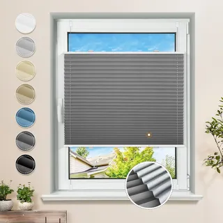 Plissee ohne Bohren Verdunkelung Klemmfix Grau 65x200cm Thermo Plissees 100% Verdunklung Rollos für Fenster & Tür Verdunklungsplissee ohne Bohren Sichtschutz und Sonnenschutz