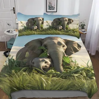 PAZZK Elefants 3D Muster Bettwäsche 2teilig - Bettbezug Mikrofaser - Weich & Bügelfrei Bettbezüge Mit Reißverschluss - - Deckenbezug Set Mit Kissenbezüge Single (135x200cm)