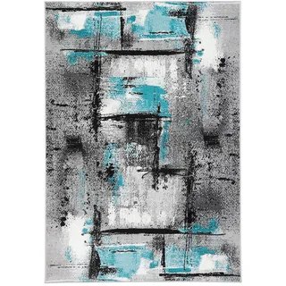 Pergamon Samba Modern Designer-Teppich 80 x 150 cm Grau/Türkis