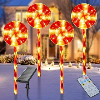Weihnachtsbeleuchtung Solar Außen, 4 Stück LED Lutscher Figur Außen 8 Modi Solar Gartenleuchte Zuckerstangen Weihnachtsdeko Aussen, Wasserdicht Weihnachtslichter für Weg, Hof, Terrasse, Gartendeko