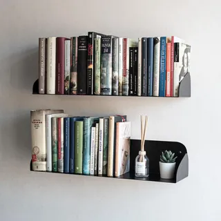 MILUKA Wandregal Schwarz 2er Set 60 cm, stabile Stahlkonstruktion | Bücherregal Wand, Modulares Regalsystem mit Schwebender Bücher-Effekt, Modernes Schweberegal für Organizer & Wanddeko