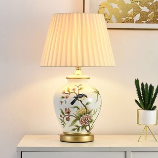 Mengjay Keramik Tischlampe Tischleuchte Nachttischlampe,Nachttisch Lichtdekoration Schreibtischleuchten,Lampenschirm aus Stoff,Fensterbank lampe Leselampe Wohnzimmer Tischlampe (Weiß)
