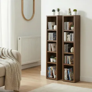 CARO-Möbel CD DVD Blueray Regal Chart in Eiche Dunkelbraun – Zweiteiliges Medienregal, Aufbewahrung, CD-Ständer mit 10 Fächern für bis zu 160 CDs, 20x187 cm (B x H)