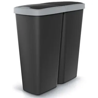 MONZANA® Mülleimer Küche 50L 2 Fächer mit Deckel Druckknopf Abfalleimer Büro Papierkorb Biomüll Gelber Sack Mülltrennsystem Recycling Schwar... - Grau