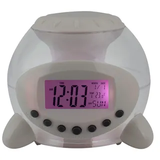 Eurotime LCD-Wecker, Gehäuse aus transparentem Kunststoff, verschiedenfarbige Beleuchtung, Verschiedene Naturklänge wählbar, 23708-00