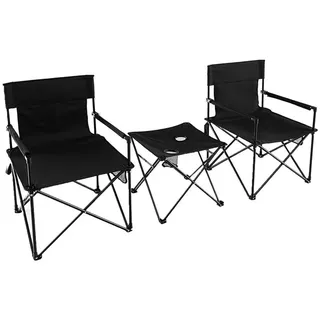 COSTWAY Klappstuhl, 2 Campingstühle mit 1 Tisch schwarz