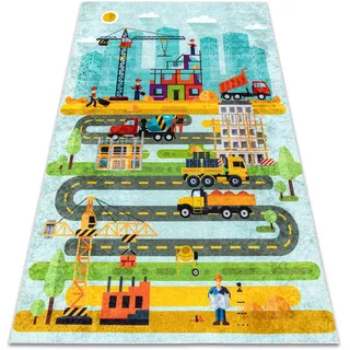 rugsx Kinderteppich JUNIOR 52105.801 Baustelle, Straßen für Kinder Anti-Rutsch - blau 200x290 cm