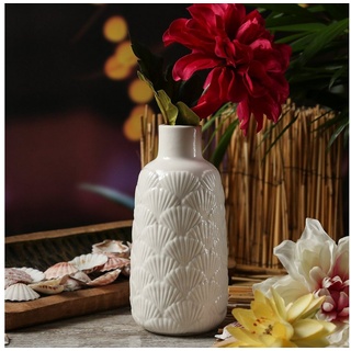 MARELIDA Dekovase Deko Vase Muscheln Optik maritime Blumenvase Keramik H: 20cm weiß (1 St) weiß