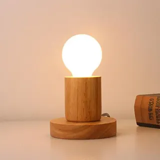 Mengjay Holz -Würfel Tischleuchte, Holz Tischlampe mit E27 Fassung, bis max.60W, Dekoleuchte für Edison retro industrial Glühbirnen,ohne Leuchtmittel für Wohnzimmer, Schlafzimmer und Büro (C)