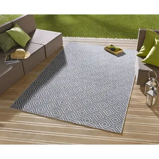Northrugs In- und Outdoor Teppich Karo 140x200cm - Wetterfest Modern Geometrisches Muster Kariert Allover Design Läufer für Balkon Terrasse Garten Wintergarten Wohnzimmerteppich Wasserfest in Blau