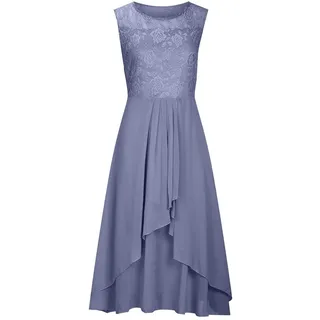 Chiffonkleid Damen Elegant Cocktailkleid Abendkleid Ärmellos Ballkleider mit Spitzen A Linie für Hochzeit Kurz Vokuhila Kleid