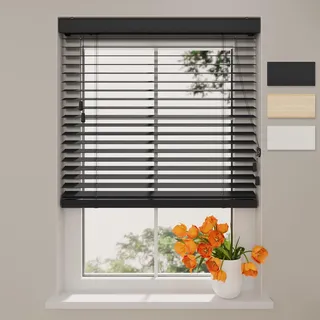 DTCH® Holzjalousie innen Schwarz 70 x 130 cm (BxH), 50mm Lamellen aus Paulownia Holz, Breiten von 50 bis 250 cm erhältlich, Innenjalousie, Fenster Jalousien