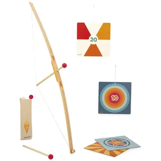 Janod - Bogenschießen-Set aus Holz - 1 Bogen und 3 Pfeile, 1 Köcher und 4 Zielscheiben - Outdoor-Spiel - Geschicklichkeit und Motorik - FSC-zertifiziert - ab 5 Jahre, J03172