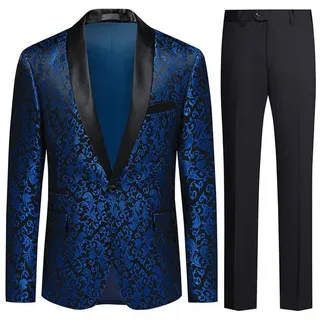 Allthemen Smoking (2 tlg) Herren Jacquard Anzug Slim Fit Anzüge für Hochzeit blau 50