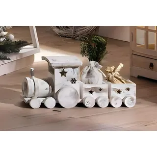 Dekoleidenschaft Weihnachtszug Shabby White aus Holz, 40 cm lang, Dekozug Lok mit 2 Anhängern, Dekofigur, Weihnachtsdeko