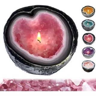 YURNB Geode Kerze, Kristall Energie Kerze, Amethyst und Rosenquarz Kristallkerze, Lustige Kerzenschalen, Kunstharz-Handwerk, Ideal als Wohnzimmerdeko, für Meditation und Positive Energie