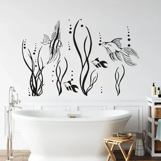 GRAZDesign Wandtattoo Bad Meer mit Fische | Aufkleber für Badezimmer | wasserfest - 87x57cm / 010 weiss
