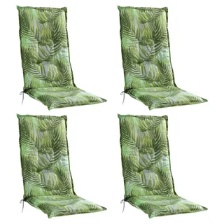Home4You Gartenstuhlauflagen Hochlehner 4er Set - 120 x 50 cm - Grün - Baumwolle - Polyester - Palmenmotiv - Sesselauflage Sitzpolster Stuhlauflage