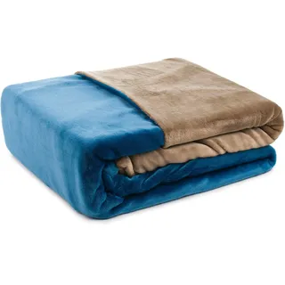 Gözze Wendebettwäsche Cashmere Mikrofaser Blau/Taupe 155 x 220 cm + 80 x 80 cm