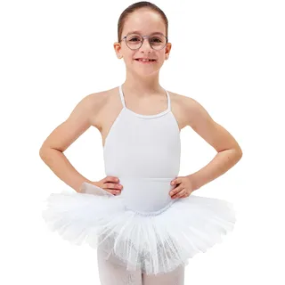 tanzmuster Ballettrock Mädchen Tutu - Pia - 3 Lagen Tüll - weicher Baumwollbund - Ballett Tuturock für Kinder - weiß, 164/170 - 164-170