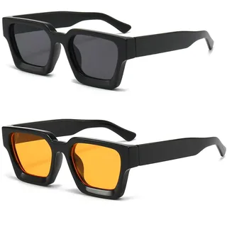 Vintage Rechteckige Sonnenbrille für Herren Damen-Retro Eckig Sonnenbrille Trendige Quadratischem Rahmen UV400 Schutz - Einheitsgröße