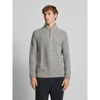 Strickpullover mit Zopfmuster Modell 'Jacob', Mittelgrau, L