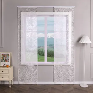 Delien 2er Set Ausbrenner Schiebevorhänge mit Klettband Transparente Schiebegardinen Modern »Blätter« Flächenvorhänge Wohnzimmer Vorhang mit Blattmuster Fenster Gardinen Schals BxH 57x225cm,Weiß