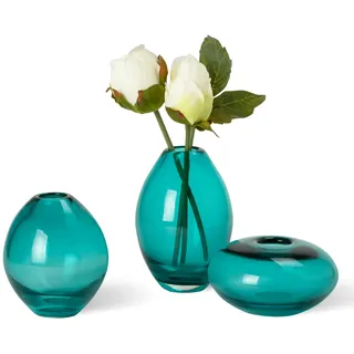 Torre & Tagus Mini Lüster Bud Vase Set für Home Office Tischdekoration, Glas, Türkis/Ausflug, einfarbig (Getaway Solids), Assorted, 3