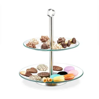 relaxdays Etagere 2 Etage, Glas silberfarben