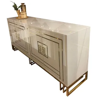 Casa Padrino Luxus Sideboard Creme / Gold 220 x 55 x H. 92 cm - Edler Schrank mit 4 Türen - Luxus Qualität - Luxus Möbel