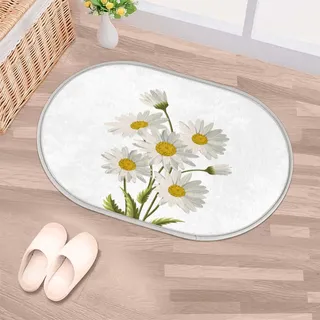 WowPrint Weiße Gänseblümchen Oval Langes Haar Verdickte Fußmatte 40 x 60 cm, Gänseblümchen Blume Eingangstürmatte Waschbar rutschfest Saugfähig Matte Area Rug Bodenmatte Teppich