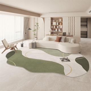 Grüner Teppich mit geometrischen Mustern, unregelmäßiger Bereich, botanische Teppiche, moderner abstrakter Kaschmir-Teppich, geeignet for Wohnzimmer, Schlafzimmer, rutschfest, langlebig und waschbar