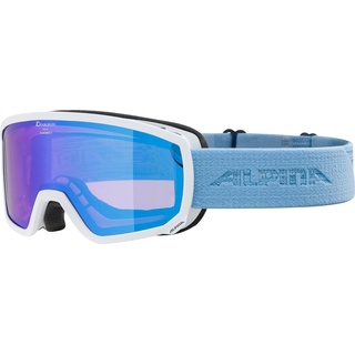 ALPINA SCARABEO S Q-LITE - Verspiegelte, Kontrastverstärkende OTG Skibrille Mit 100% UV-Schutz Für Erwachsene, white-skyblue, One Size