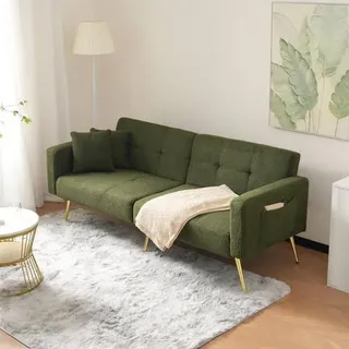 Sofa mit Schlaffunktion, Schlafsofa, Schlafcouch mit Verstellbar Rückenlehne, Verstellbarem Winkel, Goldenen Beinen, Tagesbett mit Kissen und