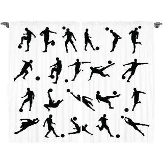 Abakuhaus Gardine Schlafzimmer Kräuselband Vorhang mit Schlaufen und Haken, Fußball Fußball-Schattenbilder schwarz 280 cm x 245 cm