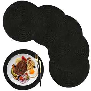 maifey Tischset Rund Schwarz 32cm Platzset Abwaschbar Hitzebeständig Platzdeckchen für Geburtstags, Party, Hochzeit, Weihnachten(Schwarze, 32cm)