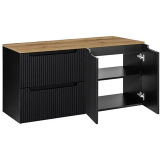 Lomadox Badezimmer Doppelwaschtisch-Unterschrank 120cm, in schwarz mit Eiche, gerillte Front, grifflos