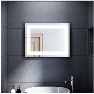 SONNI Badspiegel Badspiegel mit Beleuchtung 60 x 50cm LED Badpiegel Lichtspiegel, Kupfer bleifreie Wandspiegel Badezimmerspiegel kaltweiß IP44 silberfarben