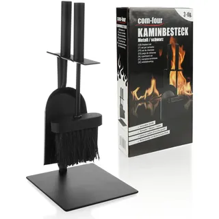 com-four® 3-teiliges Kaminbesteck in schwarz in kompakter Größe aus Metall