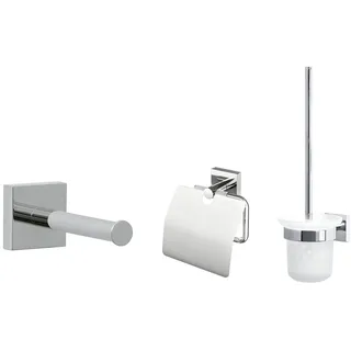 tesa Badaccessoire-Set EKKRO Toilettenbürsten Set ohne Bohren, Spar-Set, 3 tlg., selbstklebend - chrom - silber glänzend silberfarben