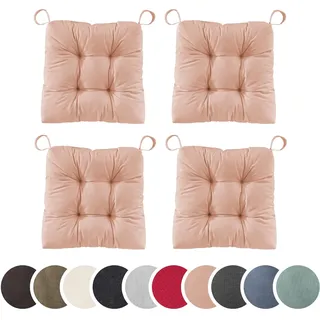 sleepling 4er Set Stuhlkissen 40 (vorne), 35 (hinten) x 38 x 7 cm, Rose | Sitzkissen für Stuhl & Bank mit Klettverschluss, 100% Baumwolle, Indoor & Outdoor, Made in EU, Waschbar, 4 Stück