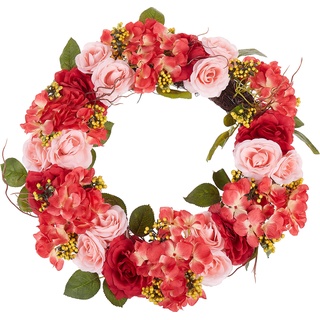 Beliani, Kunstpflanzen, Türkranz rot / rosa mit Kunstblumen ø 50 cm AGULO (10 cm)