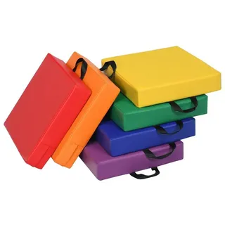 Costway Bodenkissen 6er Set Kinder Sitzkissen, mit Griff & Reißverschluss blau|bunt|gelb|grün|lila|rot Quadrat